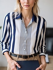 cheap Art&amp;Design Tops-Women&#039;s Blouse Dressy Tops Chiffon Tops Color Block Striped Elegant Daily Stylish Long Sleeve Shirt Collar Regular Tops Work Daily Buttons Print Pink Wine Blue Brown Green Spring, Fall, Winter, Summer