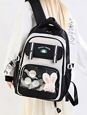 זול תיקי גב לילדים ונוער-תרמיל גב קל משקל ועמיד למים לילדה עם כיס קדמי שקוף וסיכת ארנב חמודה - תיק נסיעות חמוד לבית הספר, לקולג' ולטיולי סוף שבוע