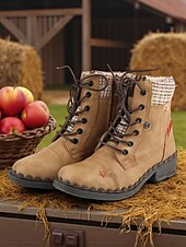 baratos Botas de combate-Botas femininas retrô com cadarço – botas de combate casuais vintage com acabamento em tecido para viagens de outono na fazenda, aventuras ao ar livre e estilo de rua