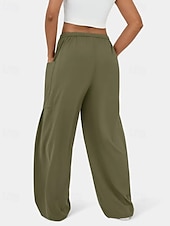 economico gamba larga e vita alta-Per donna Gamba larga Pantaloni Eleganti Streetwear Casual Lunghezza intera Naturale Semplice Tasca Design con Coulisse Elastica Comodo Streetwear Ferie Rosso violaceo Nero Verde militare Marrone