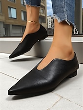 abordables Chaussures sans lacet et mocassins femme-ballerines à bout pointu en similicuir marron pour femmes – mocassins minimalistes à enfiler en V, tenues de bureau élégantes et décontractées au quotidien