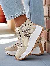 abordables Baskets femme-Baskets montantes en toile pour femmes – Chaussures à lacets à plateforme décontractées pour le style urbain, les voyages et les activités du week-end