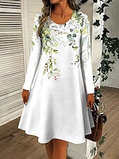 abordables Robe Fleurie-Robe courte pour femme à col rond manches longues robe décontractée robe T-shirt robe Tee robe évasée robe décontractée coupe régulière graphique floral rose bleu violet vert automne hiver