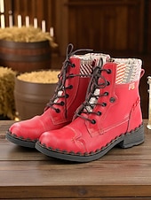 baratos Botas de combate-Botas femininas retrô com cadarço – botas de combate casuais vintage com acabamento em tecido para viagens de outono na fazenda, aventuras ao ar livre e estilo de rua
