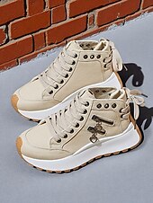 abordables Baskets femme-Baskets montantes en toile pour femmes – Chaussures à lacets à plateforme décontractées pour le style urbain, les voyages et les activités du week-end