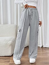 abordables jambe large et taille haute-Femmes Joggings Jambe large Pantalons Mode Streetwear Longueur complète Taille haute Uni Avec Poches Taille Élastique Respirabilité Confortable Micro-Élastique Rue Tenue quotidienne Sortir Gris
