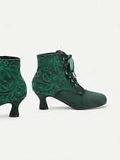 baratos anos 1930-botins femininos vitorianos com cadarço - botins de camurça verde de salto alto para fantasias vintage e steampunk