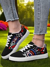 abordables Baskets femme-Baskets en toile colorées pour femmes – chaussures à lacets décontractées et légères avec un imprimé artistique vibrant, parfaites pour la marche, les voyages et le style urbain au quotidien