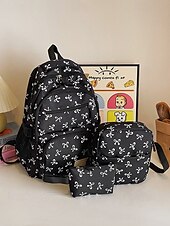 economico Zaini per Università-Set di 3 zaini scolastici per ragazze adolescenti: zaino in tela leggero con stampa di un grazioso fiocco rosa, borsa a tracolla di grande capacità e astuccio per matite, perfetto per la scuola, i viaggi e l&#039;uso quotidiano.