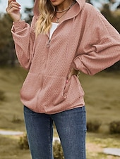 billige Teksturert hettegensere og sweatshirt-Dame Hettegensere med glidelås عادي Gatemote Fritid Langermet Med hette Vanlige topper Gate Ferie Ut på byen Glidelås Lomme Lys Rosa Svart Vin Navyblå Blå Høst Vinter