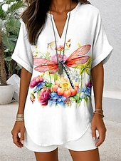 abordables Animaux Tops-Blouse Femme Col V Graphique Papillon Quotidien Chic Décontracté Manches Courtes Hauts Quotidien Vacances Noir Rouge Bleu Violet Été Printemps