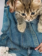 abordables Animaux Tops-Femmes Sweatshirt Pull Sweats à capuche Imprimé Graphique Animal Chat Mode Occasionnel manche longue Col ras du cou Col rond Hauts Réguliers Rue Tenue Quotidienne Bleu Denim Printemps Automne Hiver