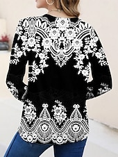 お買い得  ボヘミアンTシャツ-女性用 Tシャツ グラフィック 植物 ビンテージ エレガント ボヘミア ヴィンテージ 長袖 Ｖネック レギュラートップス 日常 お出かけ 週末 プリント ブラック ホワイト ピンク ダスティローズ ルビーレッド 春 秋