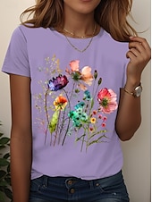 billige Blomster t-skjorte-Dame T skjorte Blomstret Grafisk Planter Årgang Stilfull Klassisk Kortermet Crew-hals Vanlige topper Daglig Ut på byen Helg Trykt mønster Svart Hvit Rosa Blå Himmelblå Sommer Vår Høst