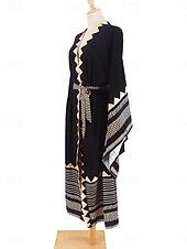 preiswerte Ausgefallene Kleider-Langes Damenkleid Maxikleid Boho-Kleid Freizeitkleid Swing-Kleid Sommerkleid Vintage Urlaub Alltag Strand Regular Fit Geometrisch 3/4-Ärmel V-Ausschnitt Schwarz Sommer Frühling Herbst