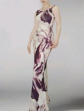 abordables Robes fleuries élégantes-Femmes Robe Longue Maxi Robe Robe Imprimée Mode Extérieur Sortir Week-end Coupe régulière Fleur Sans manches Une Épaule Violet Vert Été