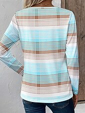 billiga Randig och geometrisk t-shirt-Påsk Dam T-shirt Grafisk Rutig Stylish Modern Ledigt Långärmad Rund hals Vanliga toppar Dagligen Mönster Gul Rodnande Rosa Blå Purpur Grön Sommar Vår Höst