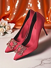 ieftine Pantofi clasici-Tocuri înalte cu vârful ascuțit din satin auriu pentru femei - pantofi eleganți cu cataramă cu strasuri pentru cocktailuri și evenimente de seară