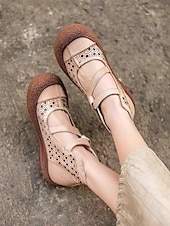 preiswerte Ballerinas für Damen-Mary-Jane-Schuhe aus Kunstleder mit weiter Passform und Cut-outs – bequemer Retro-Casual-Stil für Bauernhofbesuche, Gartenspaziergänge und Wochenendausflüge