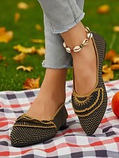 preiswerte Ballerinas für Damen-Orangefarbene Flyknit-Ballerinas für Damen – atmungsaktive Slipper mit spitzer Spitze und schwarzem Besatz für Halloween-Partys, Herbstpicknicks und den lässigen Alltag
