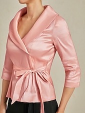 billige Dressy topper-Dame Bluse Kveldstopper Elegant metallic Stilfull 3/4 ermer V-hals Vanlige topper Bryllupsgjest Aftenselskap Semi-formelt knyte foran Solbelyst rose Vår, Høst, Vinter, Sommer