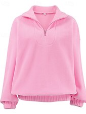 preiswerte Flauschige Sweatshirts-Damen Freizeitjacke Warm Bequem Reißverschluss Lässig Einfach Urlaub Ausgehen Pullover Regulär Umlegekragen Normale Passform Langarm Oberbekleidung Rosa Herbst Winter