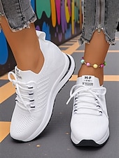economico Sneakers da donna-sneakers da donna in Flyknit con tallone nascosto, stile sportivo con strisce audaci, perfette per l&#039;uso quotidiano, le passeggiate e le uscite casual