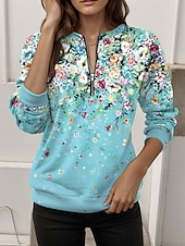 ieftine Topuri florale-Pentru femei Hanorac pulover Hanorace cu fermoar Floral Grafic Modă Casual Manșon Lung Stil Nautic Topuri obișnuite Stradă Zilnice Fermoar Imprimeu Galben Roz Îmbujorat Albastru piscină Portocaliu