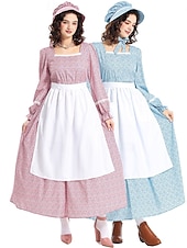  250e anniversaire des États-Unis 19ème siècle années 1800 Costume de cosplay Robe Prairie Ensemble bonnet et tablier Fille pionnière Epoque Coloniale Pionnier Guerre d'indépendance américaine Fleuri