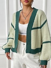 preiswerte Strickjacken und Oberbekleidung-Damen Strickjacke Mode Farbblock Gerippt Kapuze Patchwork Gestrickt Langarm Normale Oberteile Stricken Ferien Ausgehen Wochenende Schwarz Rosa Herbst