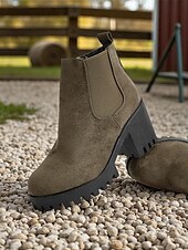 baratos Botas do Chelsea-Botas Chelsea femininas de camurça sintética – botins de salto grosso e sola de borracha para passeios de outono na fazenda, estradas rurais e colheita de abóboras