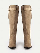 abordables Cowboy et bottes occidentales-Bottes de cowboy en daim souples pour femmes - Bottes mi-mollet à boucle western avec talon bas, chaussures d&#039;équitation décontractées pour l&#039;extérieur et les festivals de musique