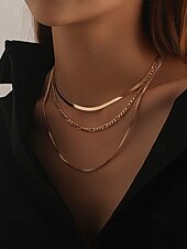 cheap Women&#039;s Necklace-Women&#039;s Gold Layered Chain Necklace – Alloy Choker Set, Trendy Minimalist Jewelry for Parties, Dates and Night Out