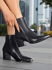 Недорогие Ботильоны-Женские коричневые ботильоны с острым носком из искусственной кожи – ботильоны в стиле вестерн на среднем каблуке с металлическим носком и молнией сбоку, повседневная осенняя обувь для городского уличного стиля и офисных нарядов