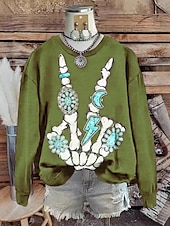 economico Felpa e Hoodie di Halloween-Per donna Felpa Pullover Felpe con cappuccio Grafico Teschio Astratto Moda Casual Manica Lunga Girocollo Top Regolari Streetwear Abbigliamento Quotidiano Stampato Nero Vino Viola Verde Primavera