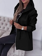 billiga Kappor och trenchcoats-Dam Hoodiejacka Bekväm Andningsfunktion Dragkedja Ficka Mode Ledigt Slät Semester Gata Ledigt Dagliga kläder Dragkedja Normal Huva Normal Långärmad Ytterkläder Svart Armégrön Beige Vår Höst