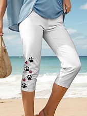 billige Dyr Trykk-Dame Capri-bukser Leggings Elegant Ferie Årgang Capris Høy Midje Hjerte Grafisk Dyr Elastisk Formell utendørs Feriereise Svart Hvit Sommer Vår Normal