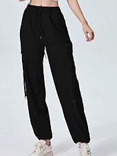 abordables pantalon cargo femme-Femmes Pantalons Cargo Slacks Streetwear Occasionnel Longueur complète Naturel Uni Avec Poches Conception à cordon élastique Doux Tenue quotidienne Week-end Noir Rouge Fuchsia Gris argenté Automne