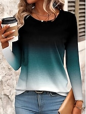 ieftine Tricou cu dungi și geometric-Paște Pentru femei Tricou Ombre Grafic Stilat Modern Casual Manșon Lung Stil Nautic Rotund Topuri obișnuite Zilnic Imprimeu Trifoi Gri Închis Vară Primăvară Toamnă