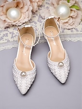 economico Formale-Set di scarpe da sposa da donna con pochette e decorazioni in perle: eleganti tacchi a spillo con cinturino alla caviglia, design con perline e borsa da sera abbinata, perfetti per matrimoni formali