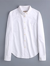 economico Camicie-Camicia da donna in 100% cotone, tinta unita, stile bohémien, vintage, da giorno, a maniche lunghe, con colletto, da giorno, per le feste, con tasca, bianca, rosa, rossa, blu, viola, primavera,