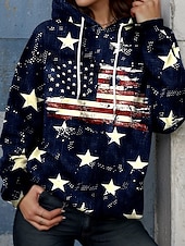 abordables Top jour de l’indépendance-Sweat à capuche pour femmes Pullover Sweatshirt Oversized à manches longues Casual Graphique Drapeau Irlandais Chaud Actif Hauts à capuche Règuliers Street Dailywear Imprimé Bleu marine Bleu foncé
