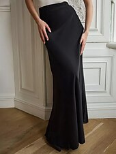 abordables Jupes unies-Femmes Jupe Moulant Mode Maxi Taille Basse Jupes Uni Micro-Élastique Soirée Rue Noir Blanche Kaki Gris Claire Automne Polyester