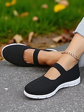 economico Sneakers da donna-Sneakers Mary Jane Flyknit da donna: scarpe da passeggio leggere con cinturino elastico per viaggi, palestra e weekend