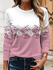 abordables T-shirt floral-Femmes T-shirt Fleuri Graphique Plantes ancien Élégant Classique manche longue Col ras du cou Col rond Hauts Réguliers Quotidien Imprimé Jaune Rose Claire Bleu Violet Vert Été Printemps Automne
