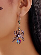 abordables Boucle d&amp;#39;oreille pour femme-Boucles d'oreilles pendantes araignées d'Halloween pour femmes – design en alliage de cristal coloré, bijoux légers pour fêtes, cosplay et événements en boîte de nuit