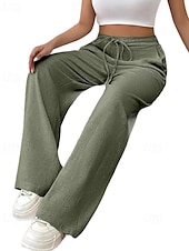abordables jambe large et taille haute-Femmes Jambe large Slacks Streetwear Occasionnel Longueur complète Naturel Uni Avec Poches Conception à cordon élastique Confortable Rue Tenue quotidienne Week-end Noir Rose Vert Véronèse Bleu Automne