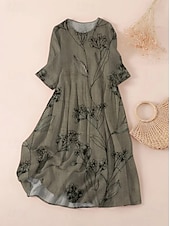 cheap Floral Dress-Women&#039;s Midi Dress T Shirt Dress Tee Dress A Line Dress Summer Dress Vacation Casual Beach Date Summer Dress Regular Fit Floral Graphic Short Sleeve Crew Neck Dark Brown Black White Light Green
