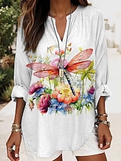 abordables Animaux Tops-Blouse Femme à Manches Longues Tunique Tops Graphique Animal Élégant Chic Décontracté Col V Regular Tops Vacances Imprimé Blanc Rose Vert Été Printemps