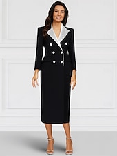 abordables Longueur du plancher-Robe blazer colonne mère de la mariée formelle élégante col chemise longueur cheville tissu extensible manches longues avec bloc de couleur 2025